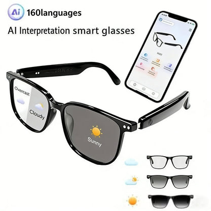 50% OFF!!🔥 AI Interpretation Smart Glasses🕶️160-Language Translation, Photochromic Lenses, AI Chat & Hands-Free Audio